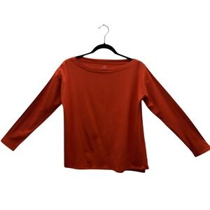 J‎ Jill Luxe Supima Boat-Neck Top Womens XS Campari Orange-Red Soft Stretch Tee